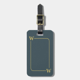 Etiqueta De Bagagem Elegante Monograma Preto Dourado Azul Listrado