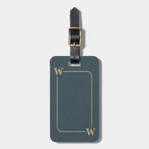 Etiqueta De Bagagem Elegante Monograma Preto Dourado Azul Listrado