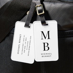 Etiqueta De Bagagem Elegante Monograma Preto E Branco