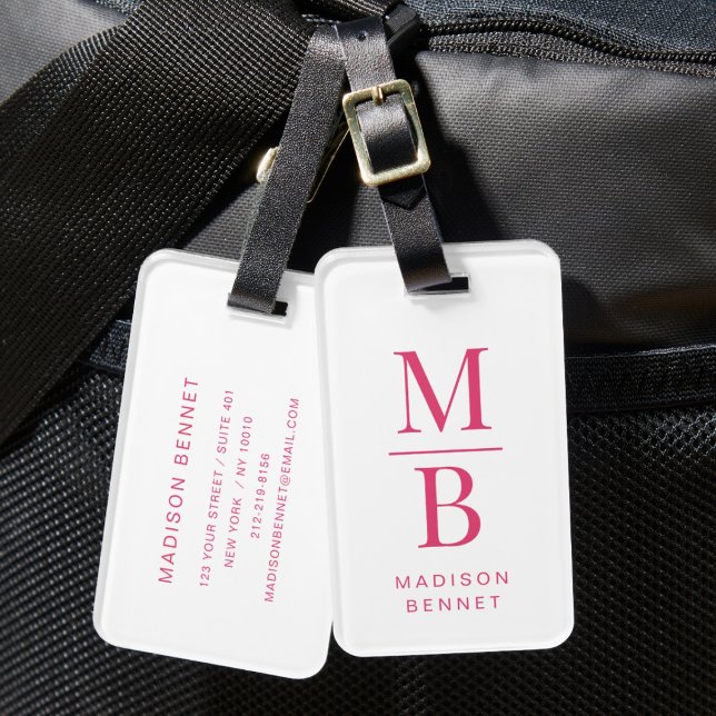 Etiqueta De Bagagem Elegante Monograma Rosa (Elegant Monogramed Pink Luggage Tag)