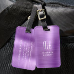 Etiqueta De Bagagem Elegante Monograma Roxo Bruto<br><div class="desc">Etiqueta De Bagagem De Metal Com Púrpura Bruta E Elegante Personalizada.</div>