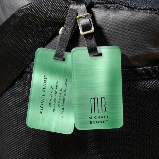 Etiqueta De Bagagem Elegante Monograma Verde (Elegant Monogram Green Luggage Tag)