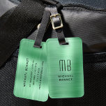 Etiqueta De Bagagem Elegante Monograma Verde Brutado Metal<br><div class="desc">Etiqueta De Bagagem De Metal Bruto Verde Monograma E Elegante Personalizado.</div>