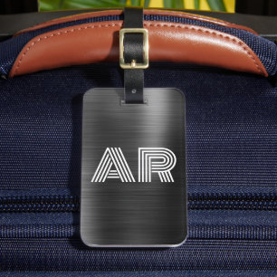 Etiqueta De Bagagem Elegante Na moda de metal preto, dois monogramas i