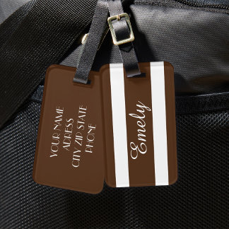 Etiqueta De Bagagem Elegante Nome de Padrão de Listras Brancas Marrons