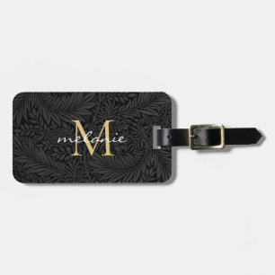 Etiqueta De Bagagem Elegante Nome em Script com Monograma Dourado Flor