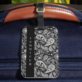 Etiqueta De Bagagem Elegante Paisley Preto