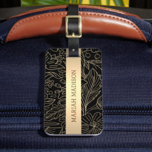 Etiqueta De Bagagem Elegante personalização azul floral e monograma Do