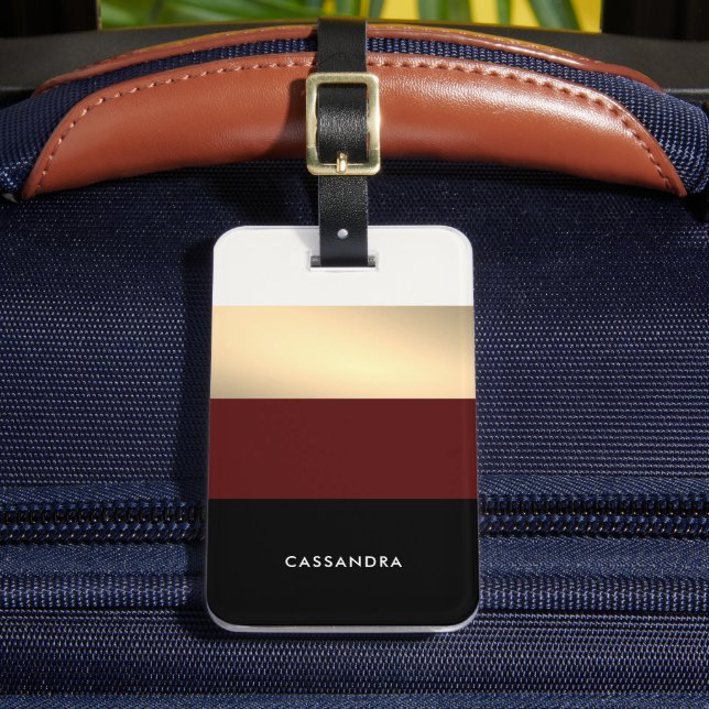 Etiqueta De Bagagem Elegante preto Dourado personalizado (Frente Insitu 2)