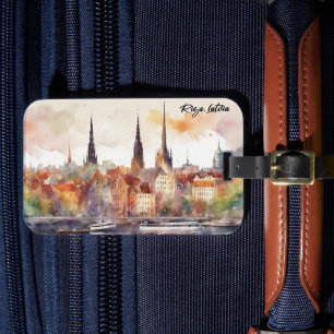 Etiqueta De Bagagem Elegante Riga Latvia Watercolor City View