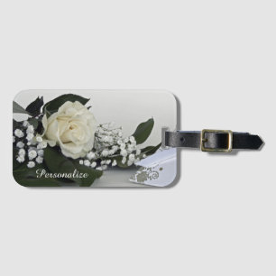 Etiqueta De Bagagem Elegante & Romântica Rosa Branca Personalizada