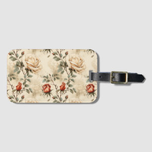Etiqueta De Bagagem Elegante Rosa Flor Vintage Bege Floral
