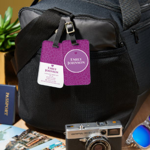 Etiqueta De Bagagem Elegante Roxo Floral Personalizado Nome