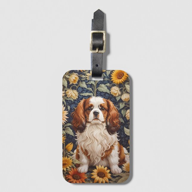 Etiqueta De Bagagem Elegante Sunflower Cavalier King Charles Spaniel (Frente Vertical)