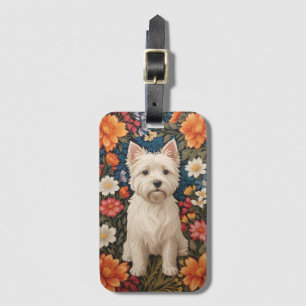 Etiqueta De Bagagem Elegante terrier do West Highland colorido floral