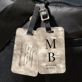 Etiqueta De Bagagem Elegante Textura de Pérola Champanhe Monogramada