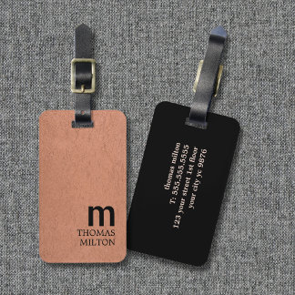 Etiqueta De Bagagem Elegante Textura Marrom Preto Monograma Ousado