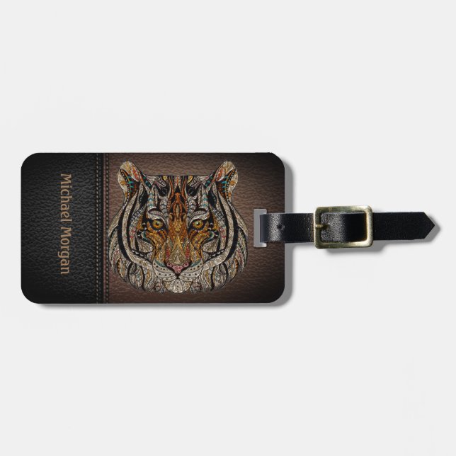 Etiqueta De Bagagem Elegante, Tiger Head Leathe - Personalizado (Frente Horizontal)
