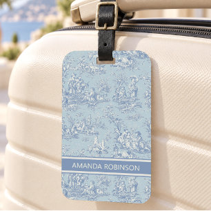Etiqueta De Bagagem Elegante Toile de Jouy Estilo Francês Azul Cinza