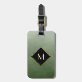 Etiqueta De Bagagem Elegante Verde Esmagado Com Simples Monograma Dour