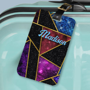 Etiqueta De Bagagem Elegante vermelho púrpura, geométrico