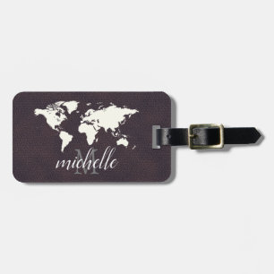 Etiqueta De Bagagem Elegante Viagem de couro - Avião de mapeamento