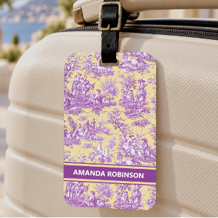 Etiqueta De Bagagem Elegante vintage toile de jouy amarelo roxo