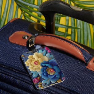 Etiqueta De Bagagem Elegante Visual de Peônia Floral Bordada Vintage