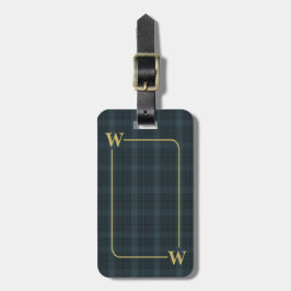 Etiqueta De Bagagem Elegante Xadrez Preto Dourado com Monograma