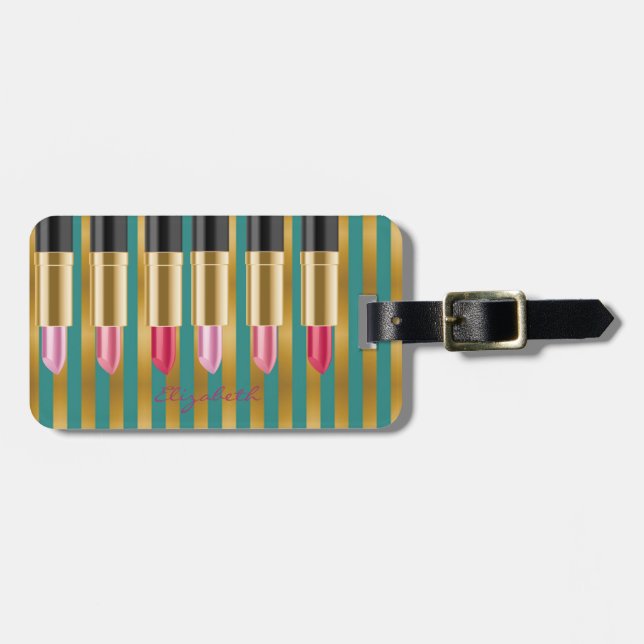 Etiqueta De Bagagem Elegantes Batons Personalizados e Chic (Frente Horizontal)