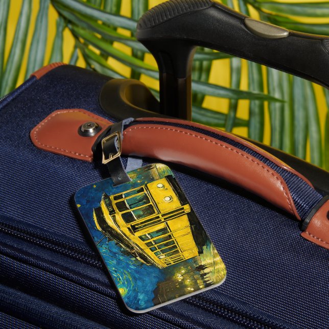 Etiqueta De Bagagem elétrico amarelo numa noite estrelada - Budapeste (Frente Insitu 1)