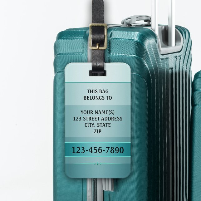 Etiqueta de Bagagem em Escala Metálica Verde (Luggage tag showing an elegant striped design in teal green turquoise with a 
 metallic effect)