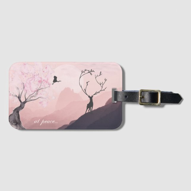 Etiqueta De Bagagem em paz, Pink Sunrise Primavera Mountain Japão (Frente Horizontal)