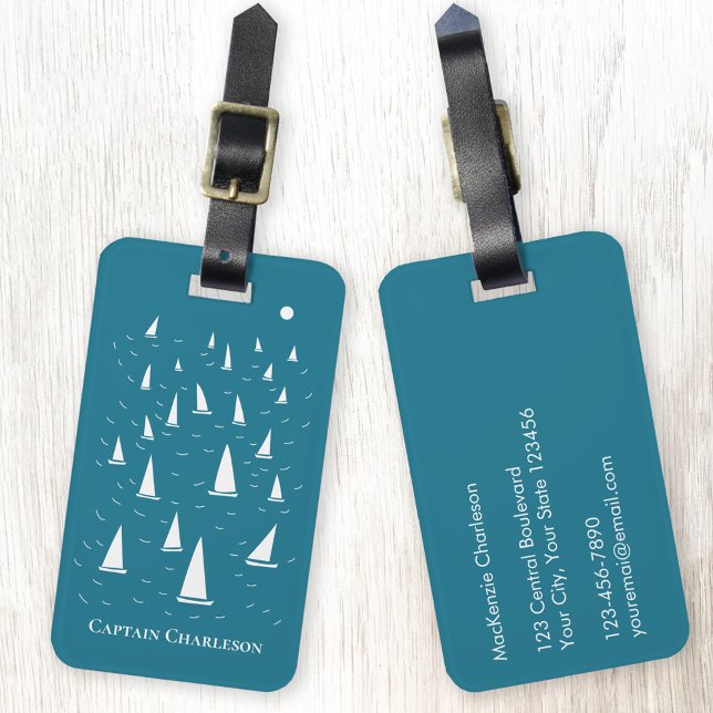 Etiqueta De Bagagem Embarcação de vela personalizada náutica (Captain sailing boat personalized luggage tag)