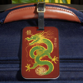 Etiqueta De Bagagem Emerald Green e Dourado Dragão lunar sortudo
