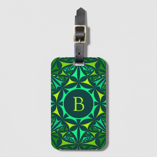 Etiqueta De Bagagem Emerald Green Ornate Kaleidoscope Monogram (Frente Vertical)