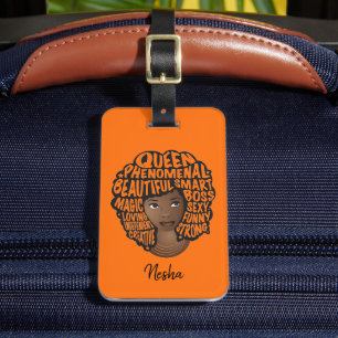 Etiqueta De Bagagem Encorajar as mulheres   Mulher negra   Laranja