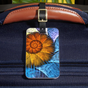 Etiqueta De Bagagem Endereço Floral Laranja Amarelo Azul Arte Abstrata