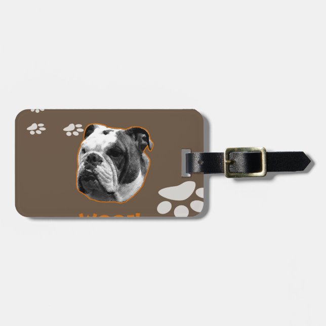 Etiqueta De Bagagem English Bulldog Woof (Frente Horizontal)