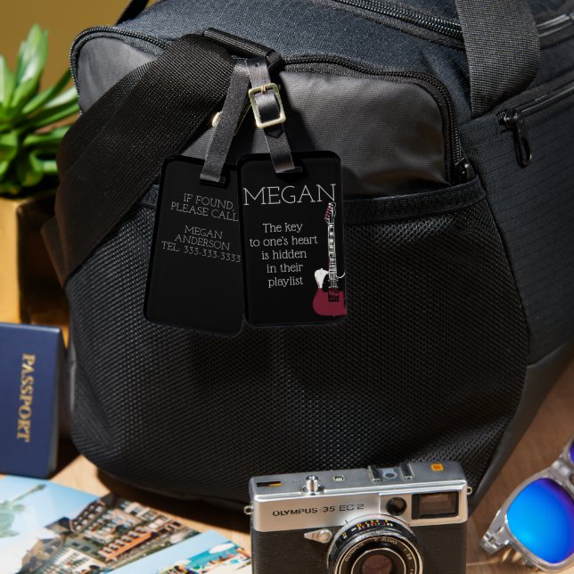 Etiqueta De Bagagem Engraçada Atenção De Saco Personalizado Aos Guitar (Frente e verso)