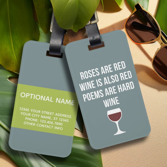 Etiqueta De Bagagem Engraçado Poema de Vinho - Vinho é Poesia Vermelha (Personalized Luggage Tag)