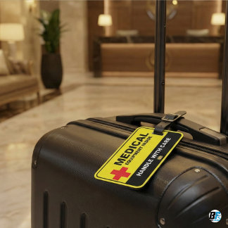 Etiqueta De Bagagem Equipamento Médico Vermelho no Interior Manusear c