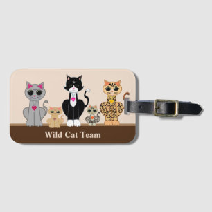 Etiqueta De Bagagem Equipe de Gato Selvagem em Bege e Marrom