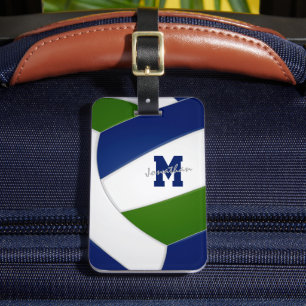 Etiqueta De Bagagem equipe verde-azul colorido de vôlei monograma