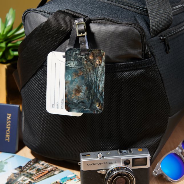 Etiqueta De Bagagem escada preta azul (Frente e Verso)