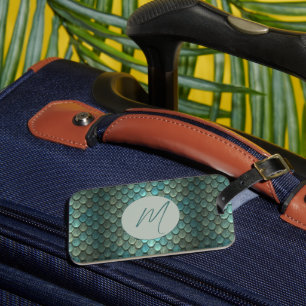 Etiqueta De Bagagem Escalas azuis iniciais personalizadas texturizadas