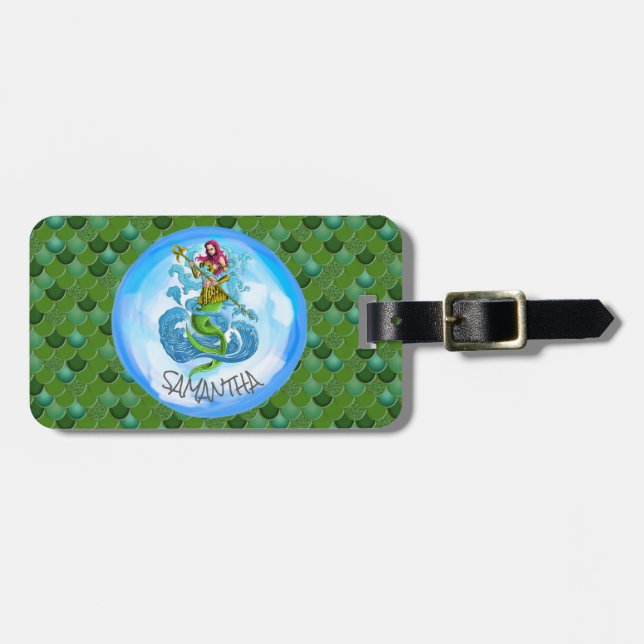 Etiqueta De Bagagem Escalas Verdes do Mar Sereia (Frente Horizontal)