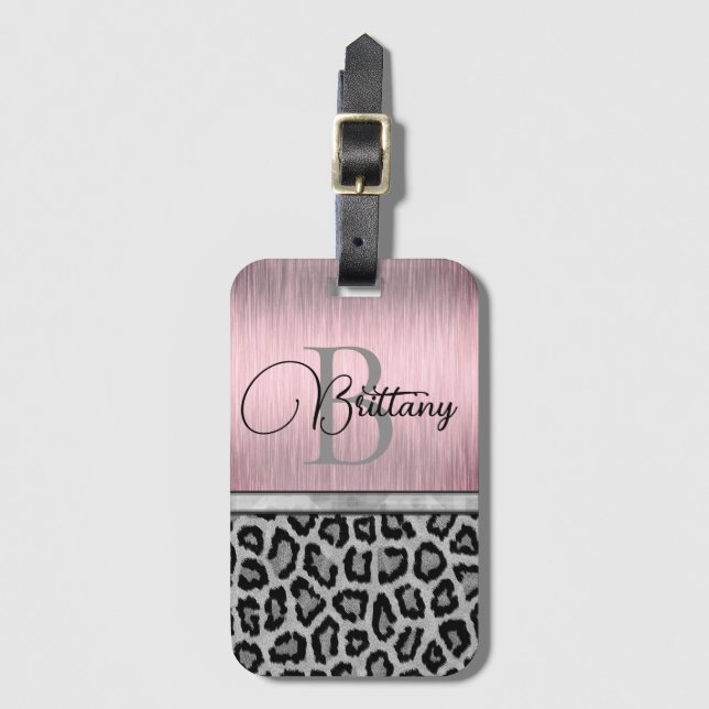Etiqueta De Bagagem Escamudo Rosa Brilhante - Leopardo Personalizado (Frente Vertical)