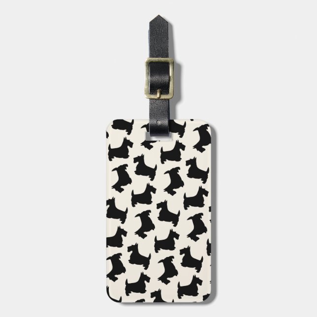 Etiqueta De Bagagem Escocês Terrier Scottie Dog Patterno Black (Frente Vertical)