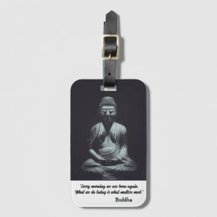 Etiqueta De Bagagem Escultura de Buda Preto e Branco com Citação